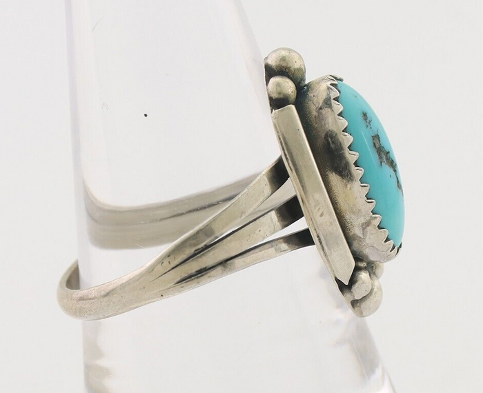 Navajo Ring 925 Silver Sleeping Beauty Turquoise Artist Signed SC C.80's
