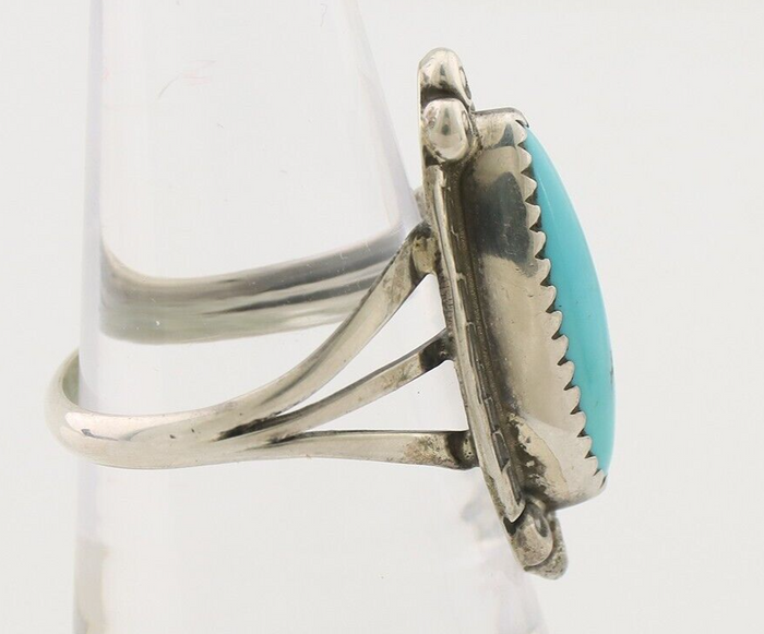 Navajo Ring 925 Silver Sleeping Beauty Turquoise Artist Signed SC C.80's
