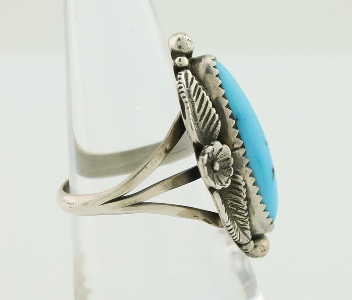 Navajo Ring 925 Silver Sleeping Beauty Turquoise Artist Signed SC C.80's