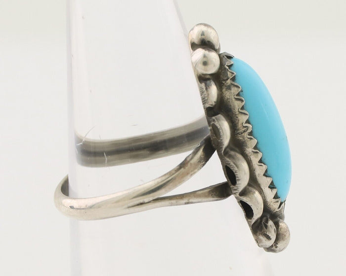 Navajo Ring 925 Silver Sleeping Beauty Turquoise Artist Signed SC C.80's