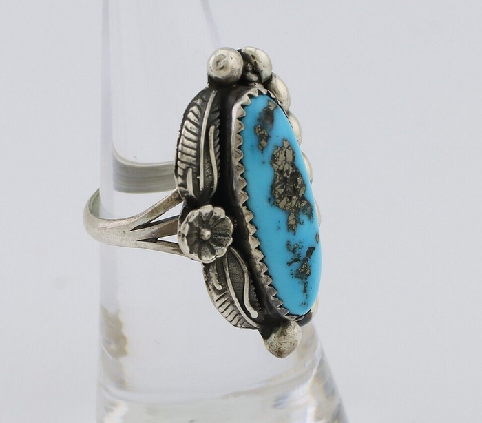 Navajo Ring 925 Silver Sleeping Beauty Turquoise Artist Signed SC C.80's