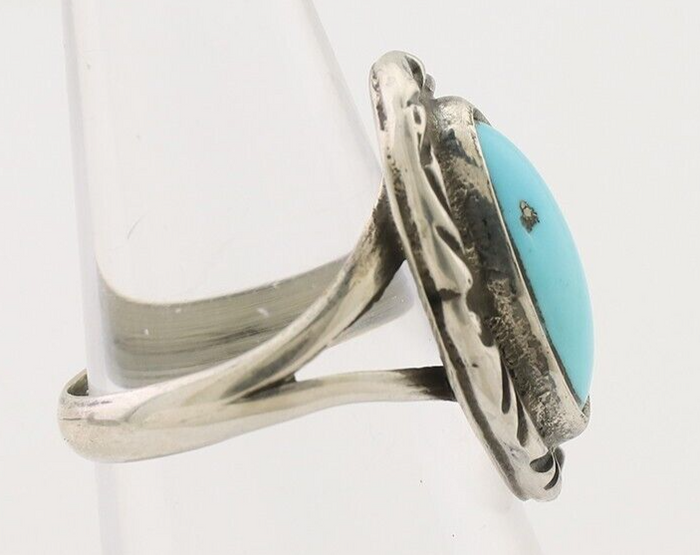 Navajo Ring 925 Silver Sleeping Beauty Turquoise Artist Signed SC C.80's