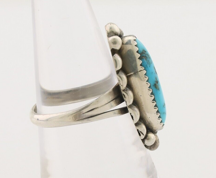 Navajo Ring 925 Silver Sleeping Beauty Turquoise Artist Signed SC C.80's