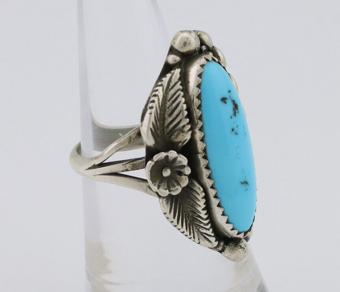 Navajo Ring 925 Silver Sleeping Beauty Turquoise Artist Signed SC C.80's
