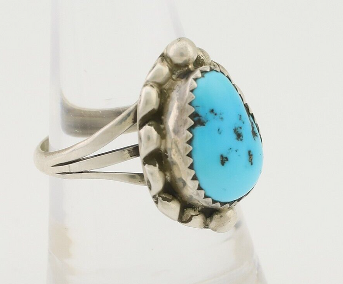 Navajo Ring 925 Silver Sleeping Beauty Turquoise Artist Signed SC C.80's