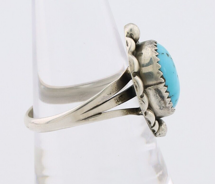 Navajo Ring 925 Silver Sleeping Beauty Turquoise Artist Signed SC C.80's