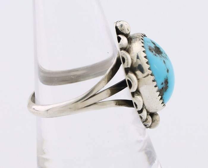 Navajo Ring 925 Silver Sleeping Beauty Turquoise Artist Signed SC C.80's
