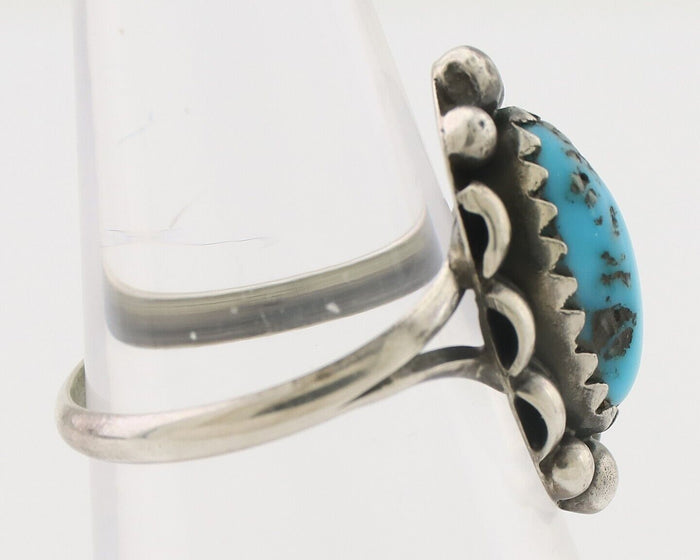 Navajo Ring 925 Silver Sleeping Beauty Turquoise Artist Signed SC C.80's
