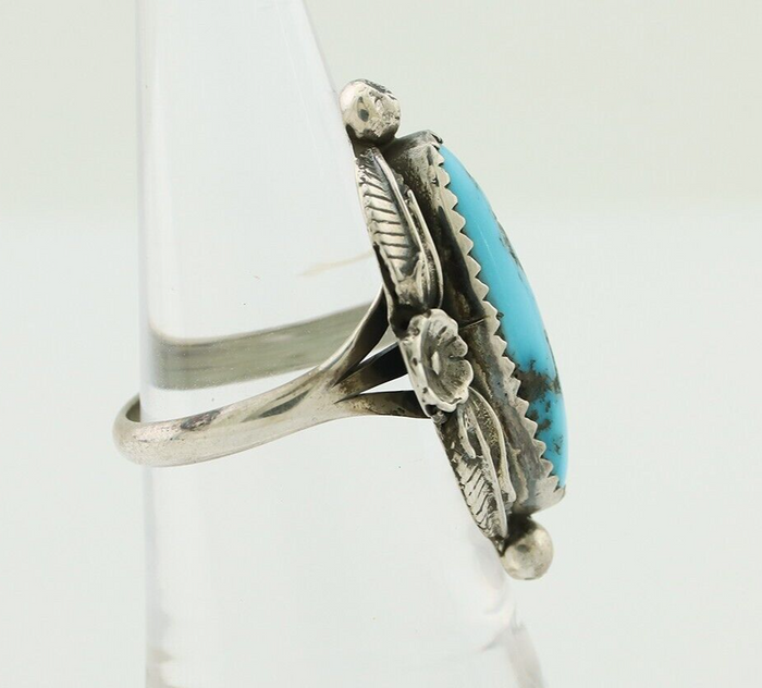 Navajo Ring 925 Silver Sleeping Beauty Turquoise Artist Signed SC C.80's