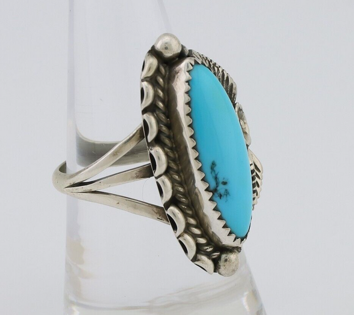 Navajo Ring 925 Silver Sleeping Beauty Turquoise Artist Signed SC C.80's