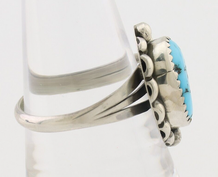 Navajo Ring 925 Silver Sleeping Beauty Turquoise Artist Signed SC C.80's