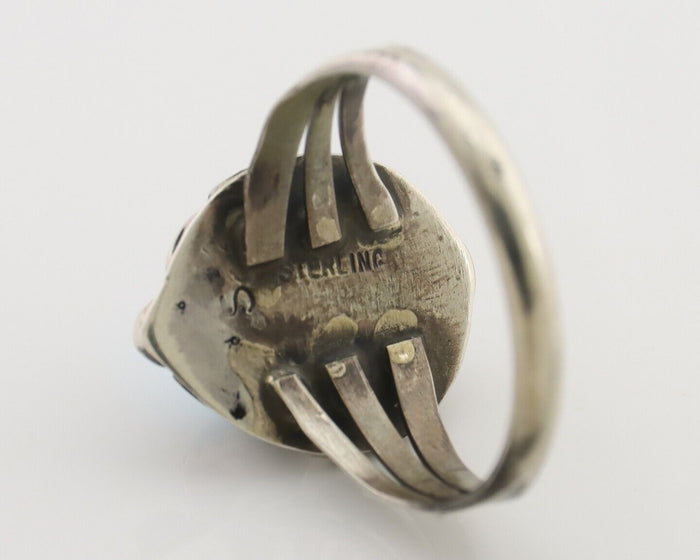 Navajo Ring 925 Silver Sleeping Beauty Turquoise Artist Signed SC C.80's
