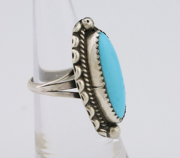 Navajo Ring 925 Silver Sleeping Beauty Turquoise Artist Signed SC C.80's