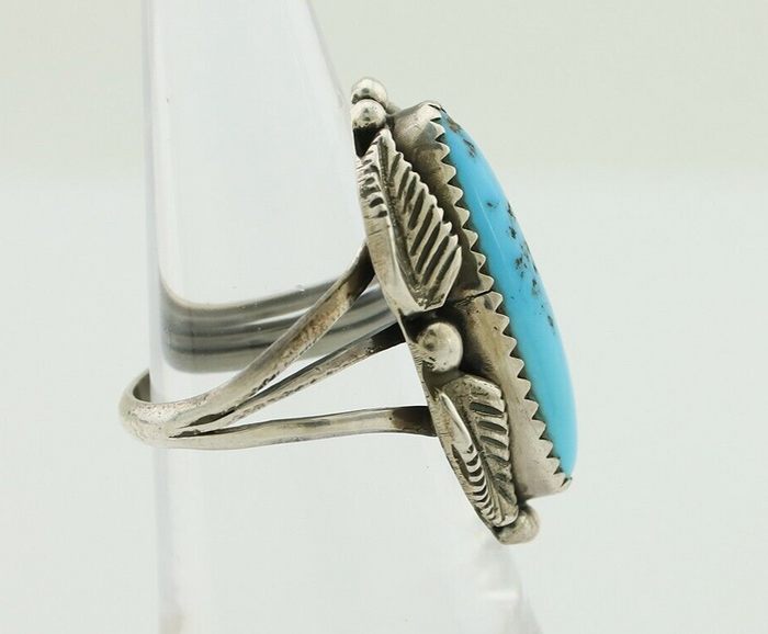 Navajo Ring 925 Silver Sleeping Beauty Turquoise Artist Signed SC C.80's