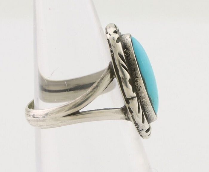 Navajo Ring 925 Silver Sleeping Beauty Turquoise Artist Signed SC C.80's