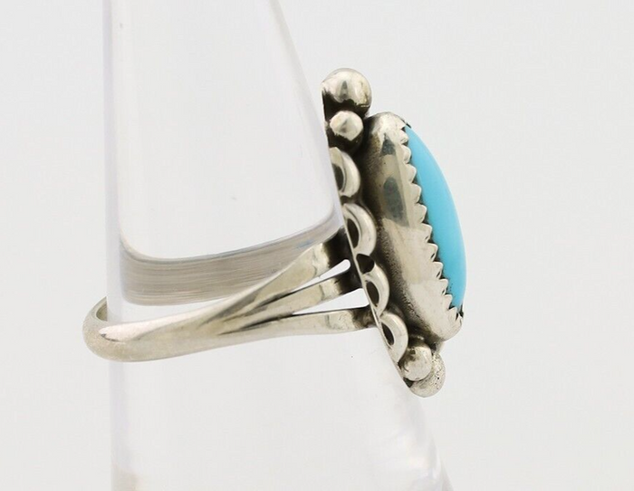 Navajo Ring 925 Silver Sleeping Beauty Turquoise Artist Signed SC C.80's