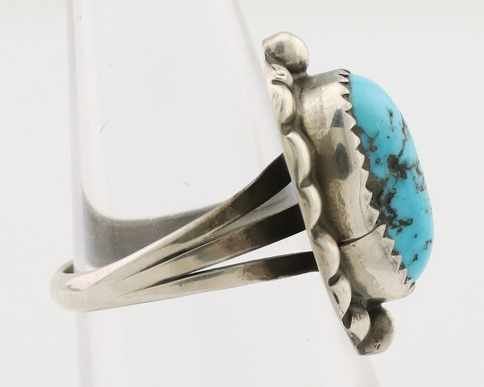 Navajo Ring 925 Silver Sleeping Beauty Turquoise Artist Signed SC C.80's
