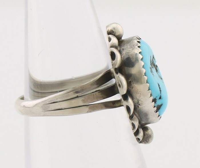 Navajo Ring 925 Silver Sleeping Beauty Turquoise Artist Signed SC C.80's