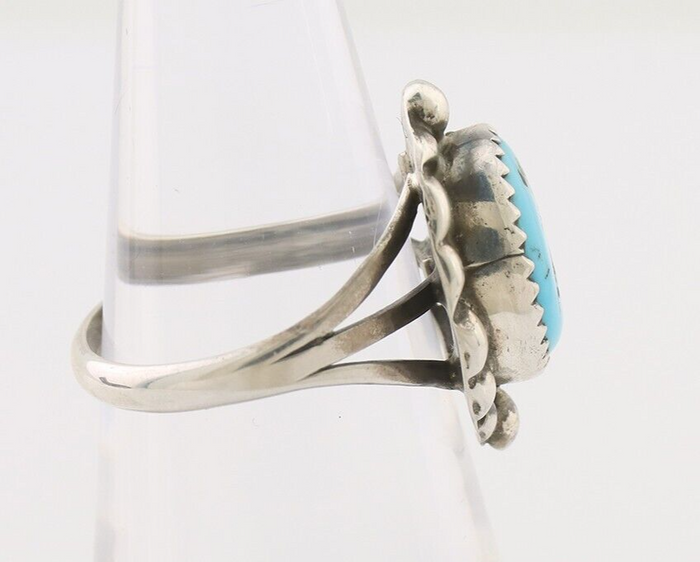 Navajo Ring 925 Silver Sleeping Beauty Turquoise Artist Signed SC C.80's