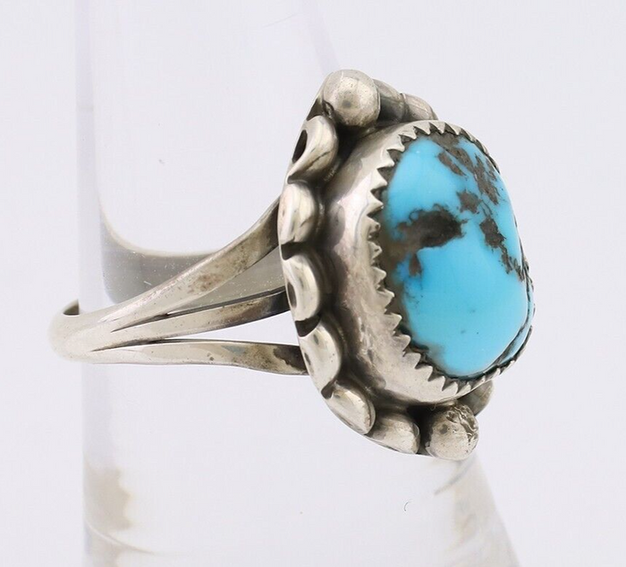 Navajo Ring 925 Silver Sleeping Beauty Turquoise Artist Signed SC C.80's