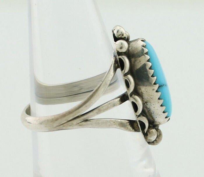 Navajo Ring 925 Silver Sleeping Beauty Turquoise Artist Signed SC C.80's