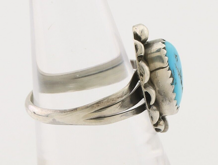 Navajo Ring 925 Silver Sleeping Beauty Turquoise Artist Signed SC C.80's
