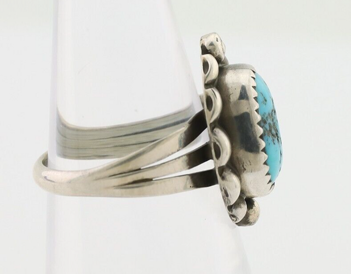 Navajo Ring 925 Silver Sleeping Beauty Turquoise Artist Signed SC C.80's