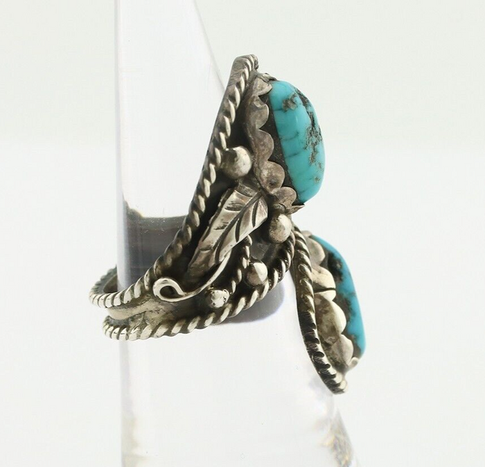 Navajo Ring 925 Silver Sleeping Beauty Turquoise Artist Signed SC C.80's