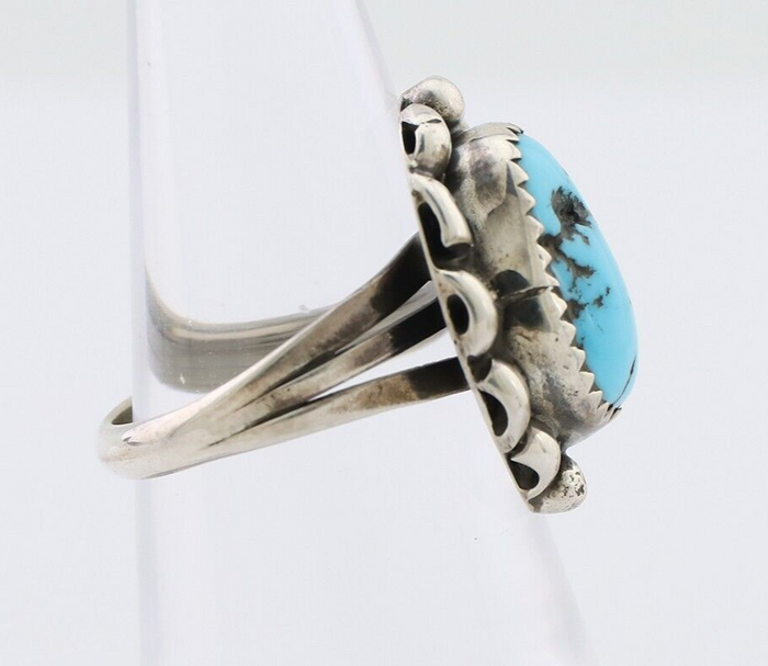 Navajo Ring 925 Silver Sleeping Beauty Turquoise Artist Signed SC C.80's
