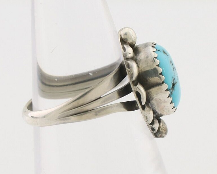 Navajo Ring 925 Silver Sleeping Beauty Turquoise Artist Signed SC C.80's