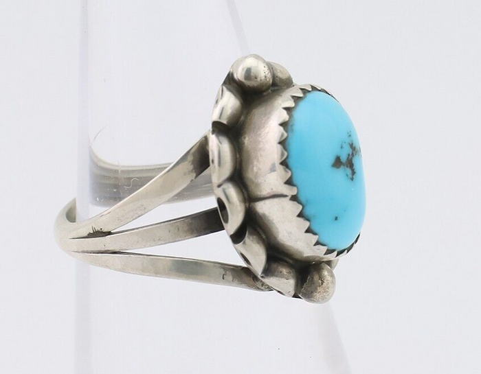 Navajo Ring 925 Silver Sleeping Beauty Turquoise Artist Signed SC C.80's