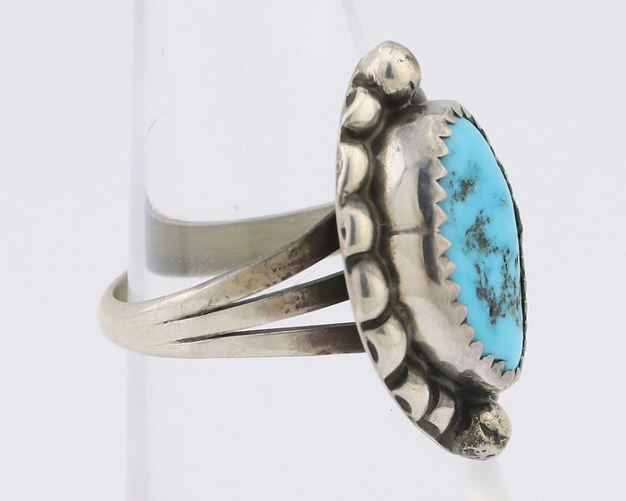 Navajo Ring 925 Silver Sleeping Beauty Turquoise Artist Signed SC C.80's
