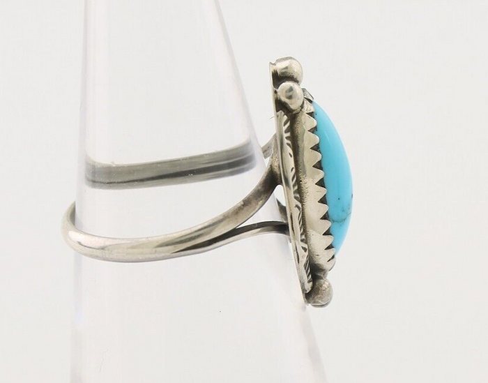 Navajo Ring 925 Silver Sleeping Beauty Turquoise Artist Signed SC C.80's