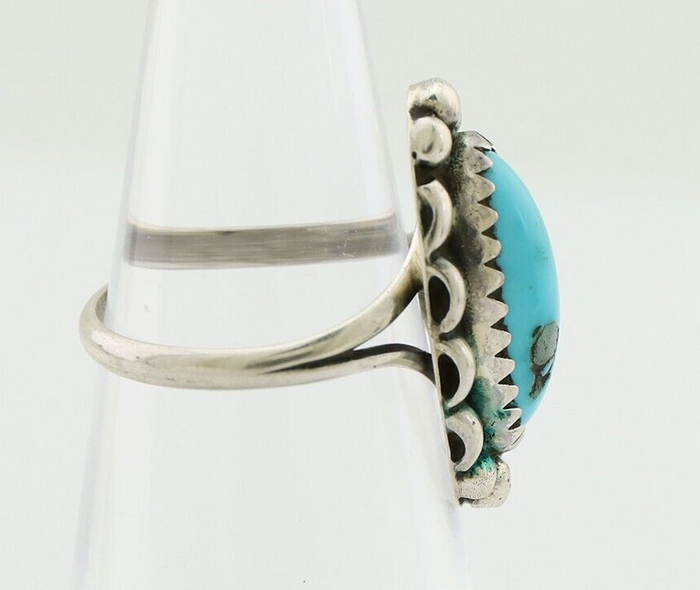 Navajo Ring 925 Silver Sleeping Beauty Turquoise Artist Signed SC C.80's