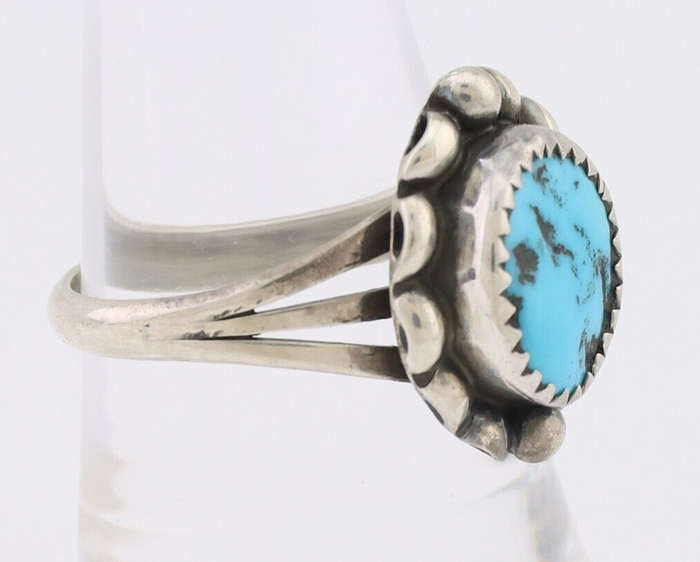 Navajo Ring 925 Silver Sleeping Beauty Turquoise Artist Signed SC C.80's