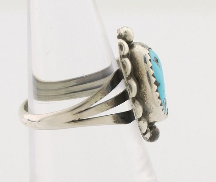Navajo Ring 925 Silver Sleeping Beauty Turquoise Artist Signed SC C.80's