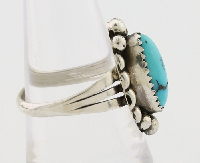 Navajo Ring 925 Silver Sleeping Beauty Turquoise Artist Signed SC C.80's