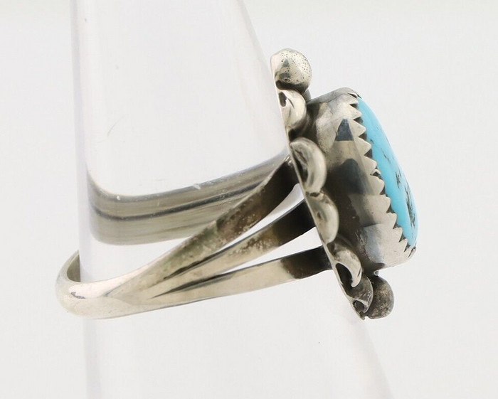 Navajo Ring 925 Silver Sleeping Beauty Turquoise Artist Signed SC C.80's
