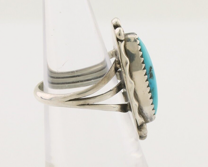 Navajo Ring 925 Silver Sleeping Beauty Turquoise Artist Signed SC C.80's