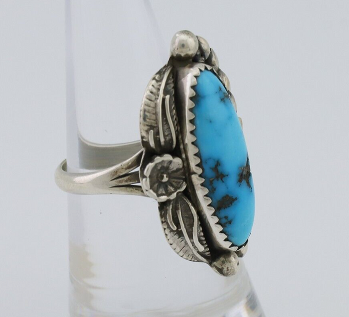 Navajo Ring 925 Silver Sleeping Beauty Turquoise Artist Signed SC C.80's