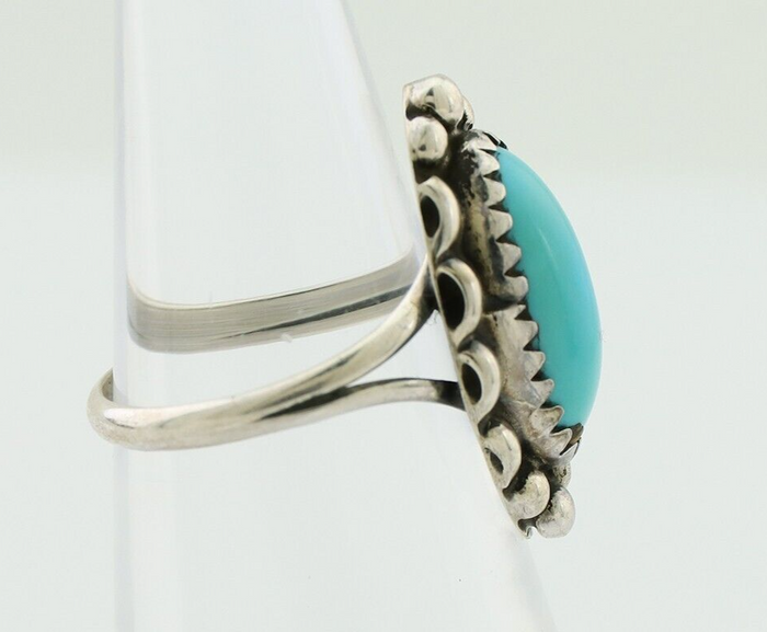 Navajo Ring 925 Silver Sleeping Beauty Turquoise Artist Signed SC C.80's