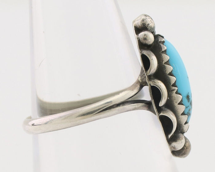 Navajo Ring 925 Silver Sleeping Beauty Turquoise Artist Signed SC C.80's