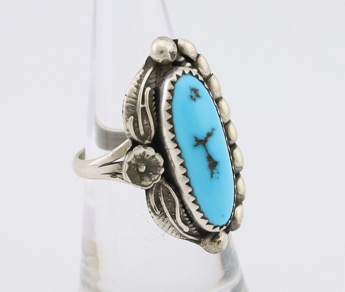 Navajo Ring 925 Silver Sleeping Beauty Turquoise Artist Signed SC C.80's