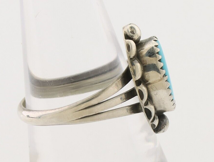 Navajo Ring 925 Silver Sleeping Beauty Turquoise Artist Signed SC C.80's