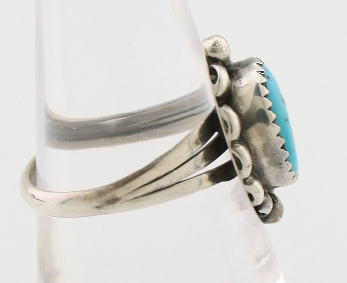 Navajo Ring 925 Silver Sleeping Beauty Turquoise Artist Signed SC C.80's