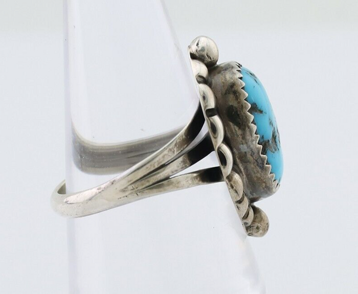 Navajo Ring 925 Silver Sleeping Beauty Turquoise Artist Signed SC C.80's