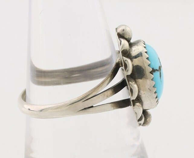 Navajo Ring 925 Silver Sleeping Beauty Turquoise Artist Signed SC C.80's