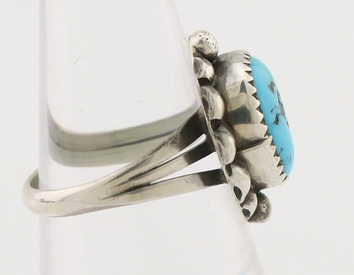Navajo Ring 925 Silver Sleeping Beauty Turquoise Artist Signed SC C.80's
