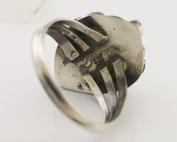 Navajo Ring 925 Silver Sleeping Beauty Turquoise Artist Signed SC C.80's