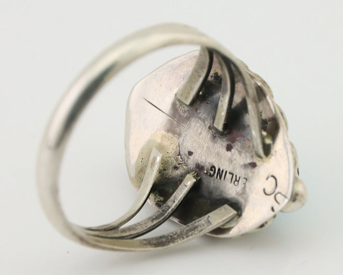 Navajo Ring 925 Silver Sleeping Beauty Turquoise Artist Signed SC C.80's